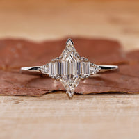 white gold engagement ring with hexagon engagement ring.