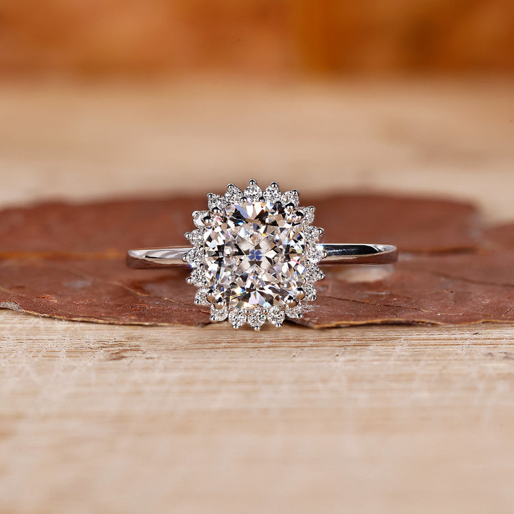 Cushion Cut Diamond Ring with halo diamond engagement ring.
