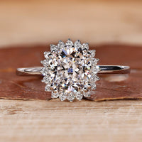 Cushion Cut Diamond Ring with halo diamond engagement ring.
