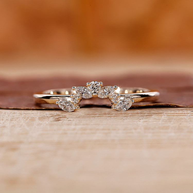 Marquise and round wedding band with tiara wedding band.