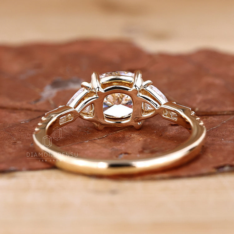 Buy Engagement ring with Baguette and round pave band.