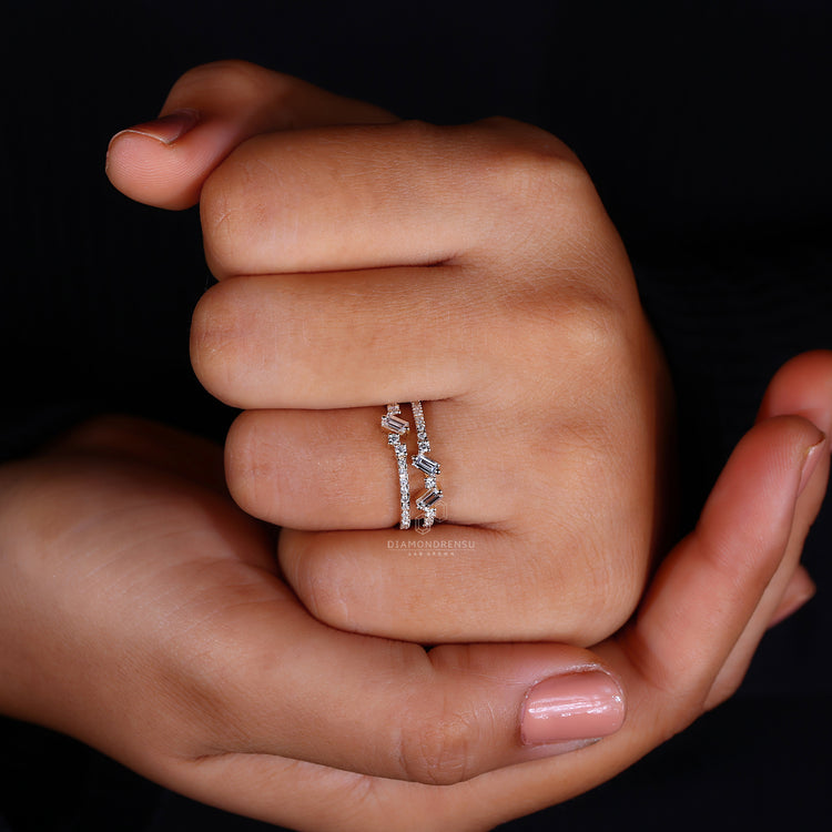 Custom diamond band with yellow gold wedding band.