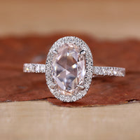 Oval Rose Cut Engagement Ring with halo engagement ring.