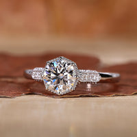 octagon diamond engagement ring in white gold setting.