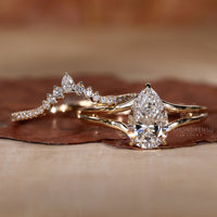 Split shank ring paired with a curvy wedding band.