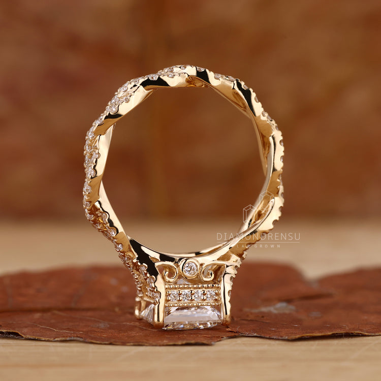 Lab Grown Diamond in hidden halo engagement ring.