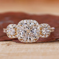 Halo Diamond Engagement Ring with 3 stone diamond ring.