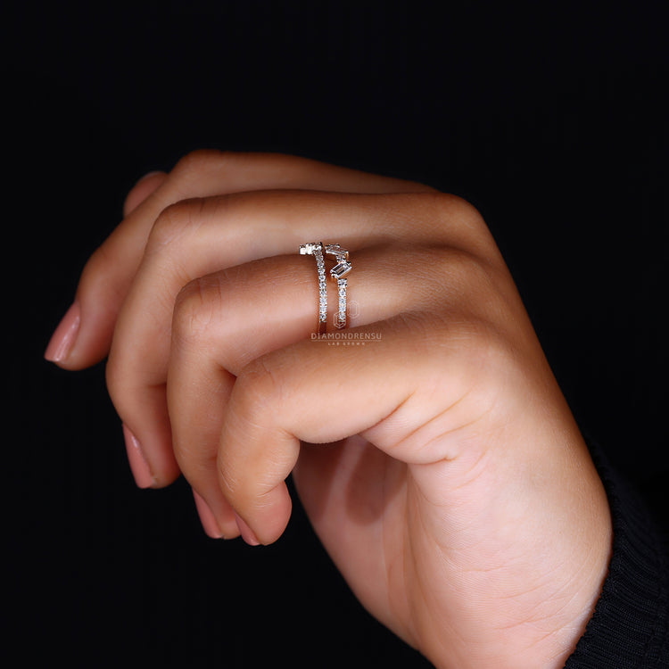Unique wedding band and baguette diamond wedding band.