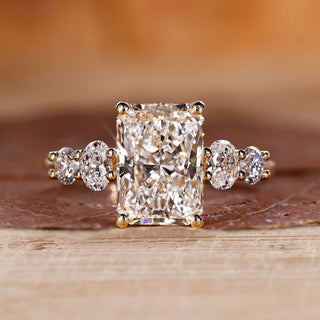 Radiant diamond engagement ring with 5 stone engagement ring.
