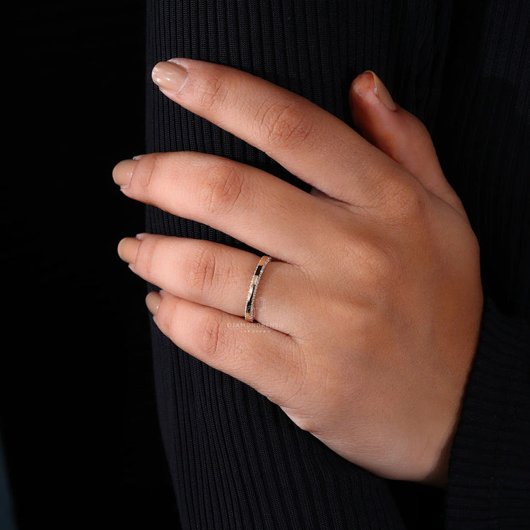 Buy wedding band with round diamonds in handmade design.