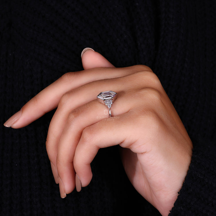 Buy engagement ring with hexagon cut diamond ring.