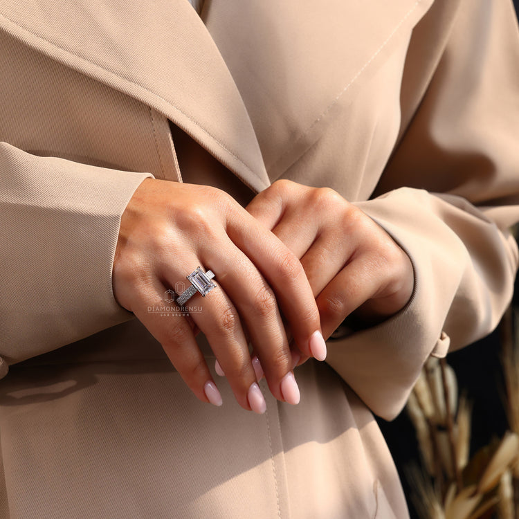Custom diamond ring in a 3 row pave setting.
