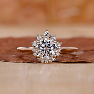 Halo diamond engagement ring with round cut diamond ring.
