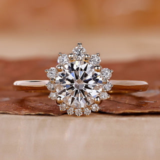 Halo diamond engagement ring with round cut diamond ring.