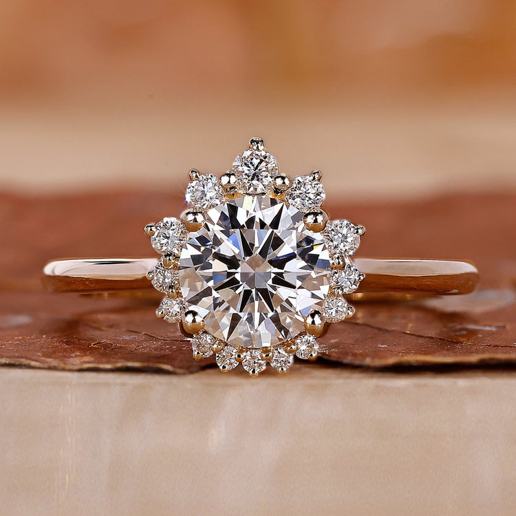 Halo diamond engagement ring with round cut diamond ring.