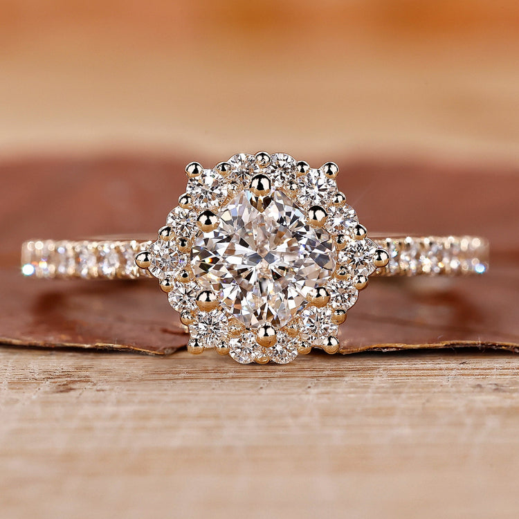 Cathedral Setting Engagement Ring with cushion cut diamond ring.