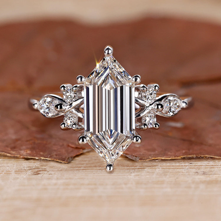 Elongated Hexagon Lab-Grown Diamond Nature Inspired Ring 2.01 CT