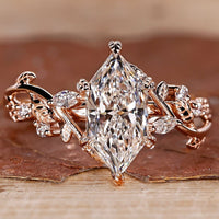Dutch Marquise Diamond Ring with Vines and Leaves Design in Rose Gold