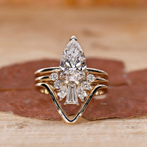 Elegant trio wedding ring set with matching engagement ring and wedding band set