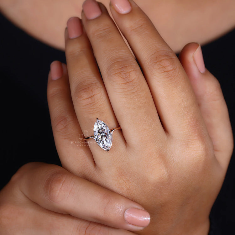 Marquise Diamond Engagement Ring in rose gold, crafted by Diamondrensu AU.