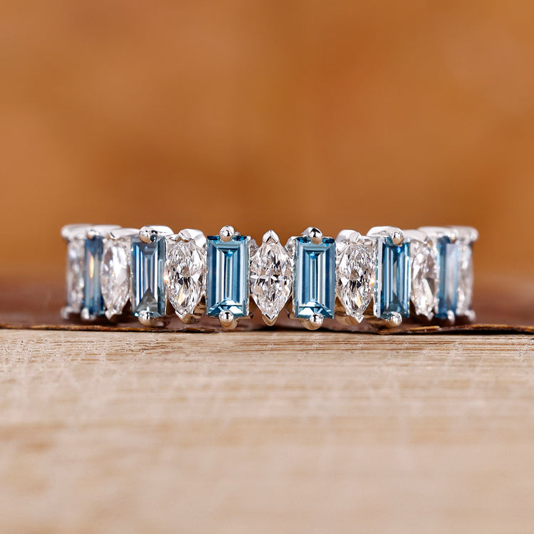 Marquise diamond wedding band in white gold.