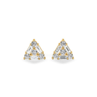 Baguette & Round Lab-Grown Diamond Triangle Stud + Solid Gold Earrings