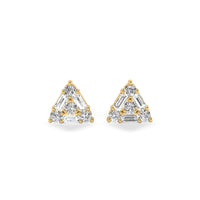 Baguette & Round Lab-Grown Diamond Triangle Stud + Solid Gold Earrings