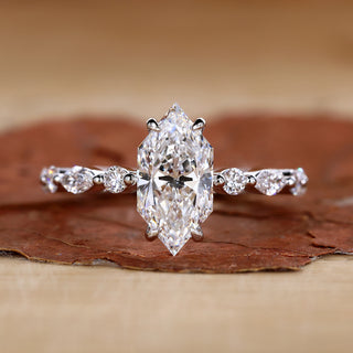 dutch marquise engagement ring in white gold band.