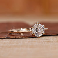 6 prong ring setting with yellow gold ring band.