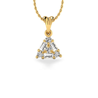 Baguette & Round Lab-Grown Diamond + Solid Gold Triangle Pendant Necklace