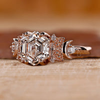 rose gold engagement ring in hexagon shape design.