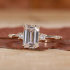 Emerald Cut Lab-Grown Diamond Three Stone Ring with Round Side Stones