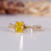 Bridge accent setting in yellow diamond engagement ring.