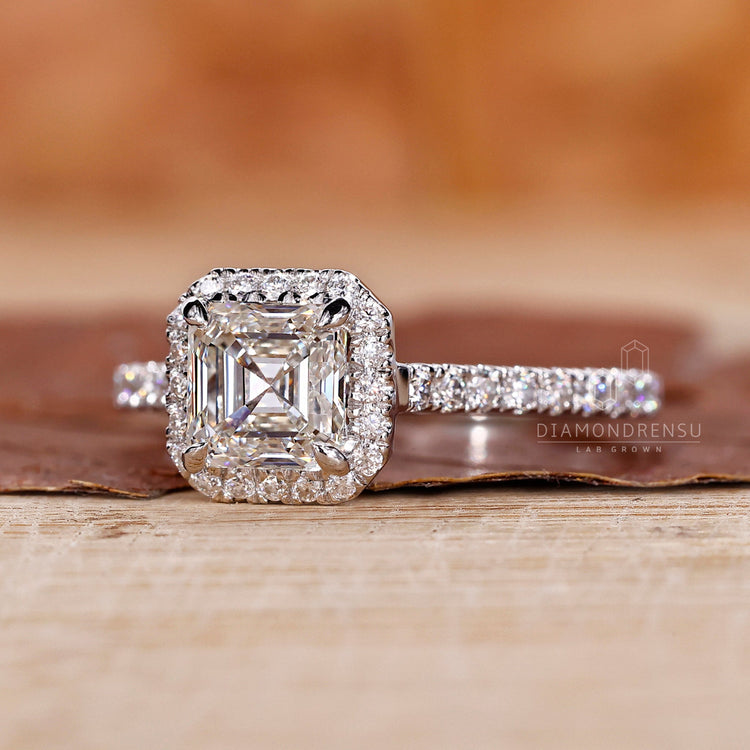 Asscher Cut Lab-Grown Diamond Halo Engagement Ring 1.4 CT