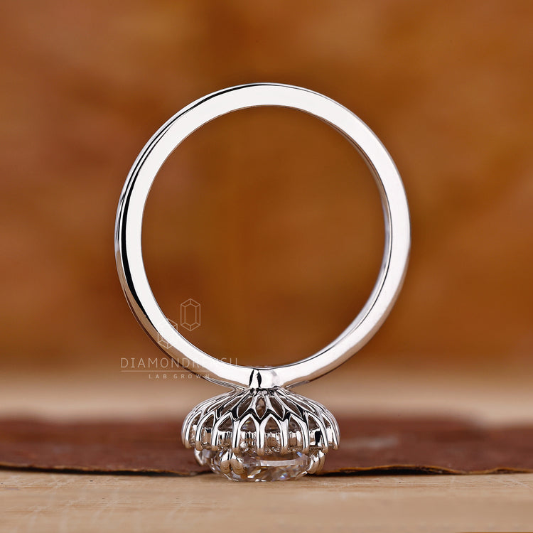 IGI certified handmade ring with halo diamond style.