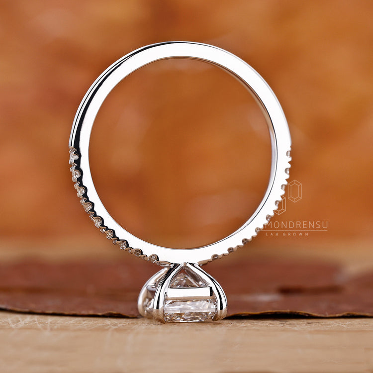 Lab grown princess cut diamond engagement ring.