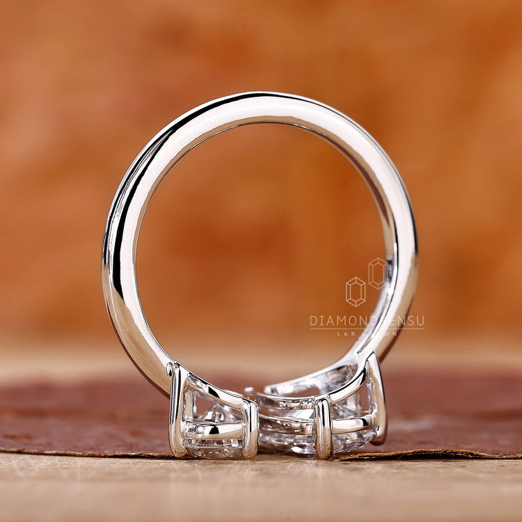 Lab grown diamond Toi Et Moi ring with pear shaped stones.