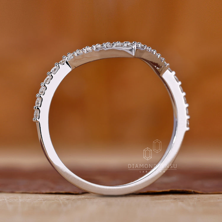 Lab grown diamond chevron wedding band.