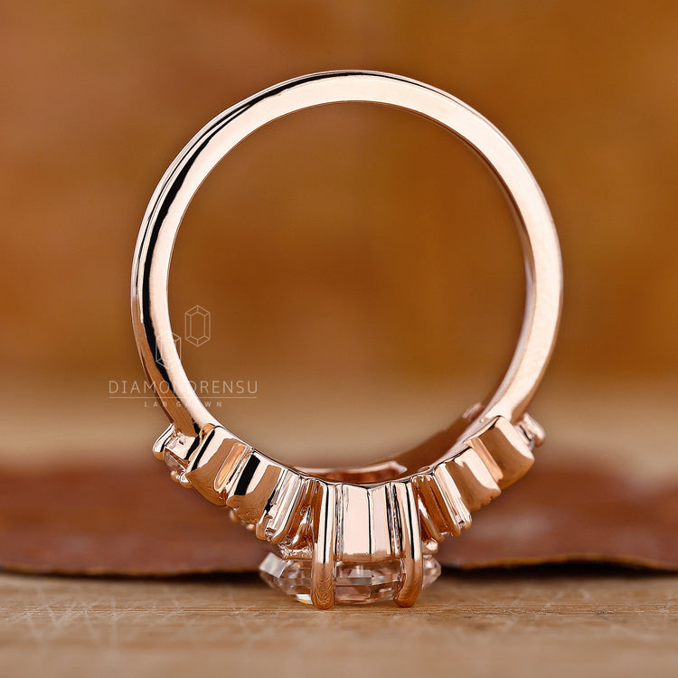 Lab Grown Diamond in hexagon engagement ring.