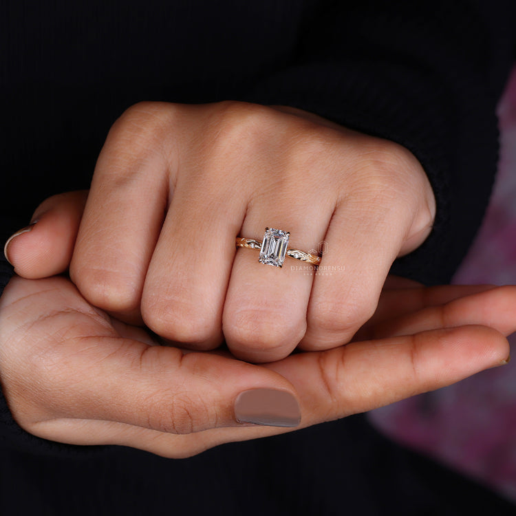 Buy Engagement ring in emerald cut style.