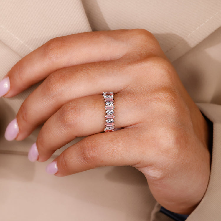 Half eternity diamond wedding band design.