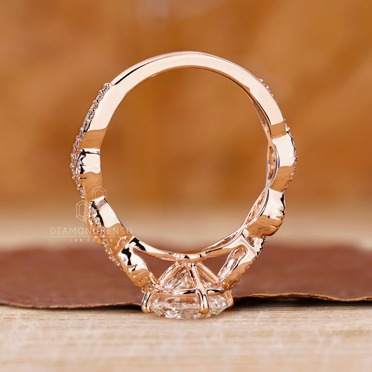 Lab grown diamond ring in rose gold with custom pavé design.