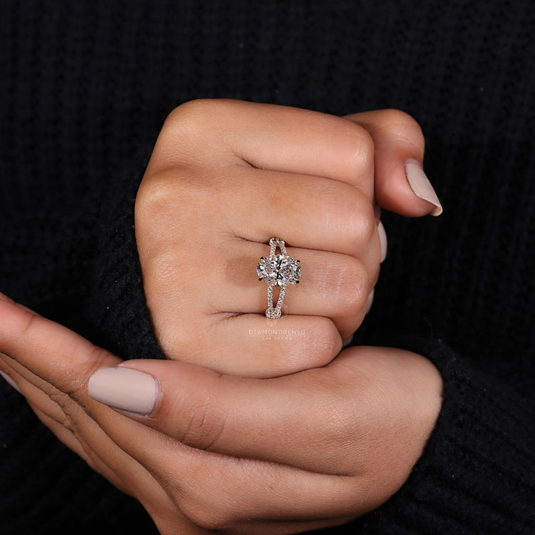 split shank engagement ring with 4 claw prong setting.