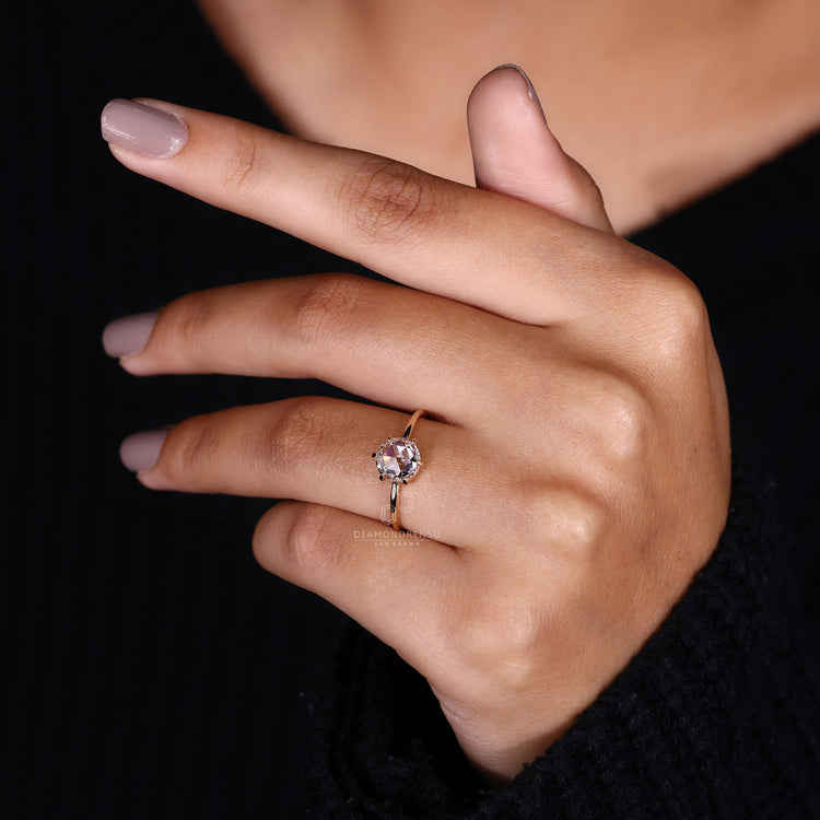 Lab grown diamond set in solitaire diamond ring.