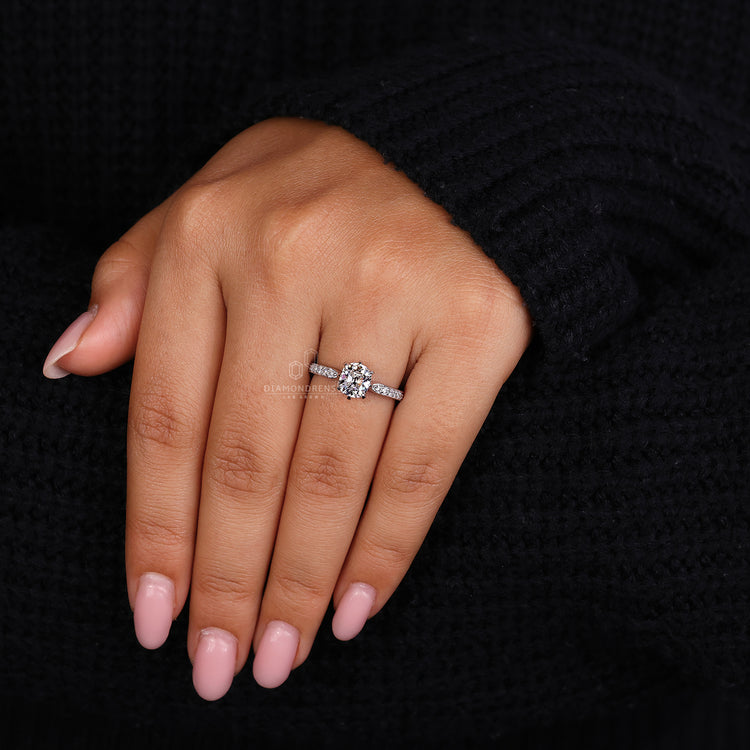 Claw prong setting used in old mine cushion cut diamond ring.