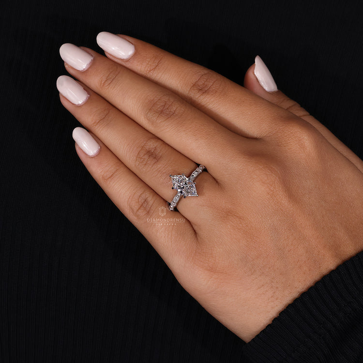Dutch marquise engagement ring with 6 claw prong setting.
