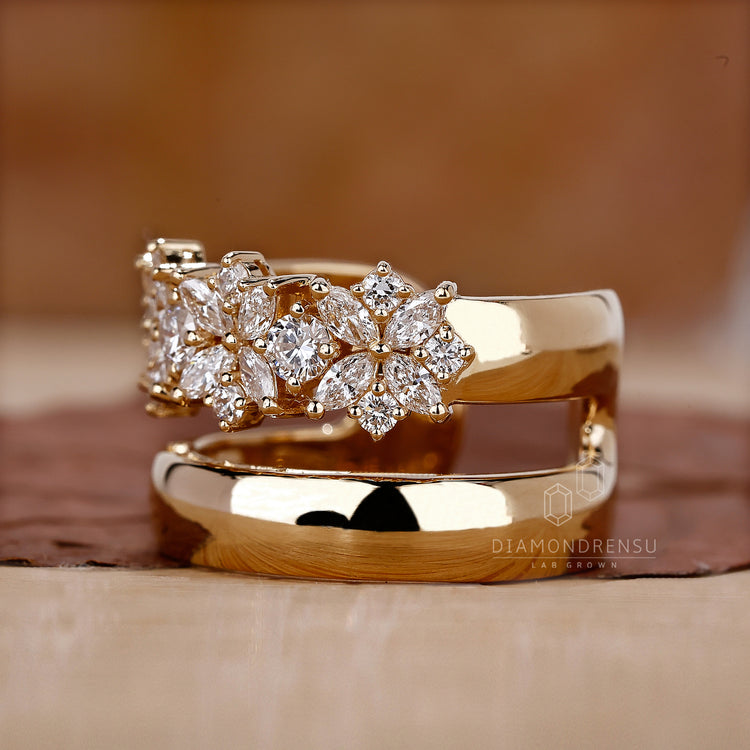 Cuff Adjustable Ring featuring marquise and round diamond ring.