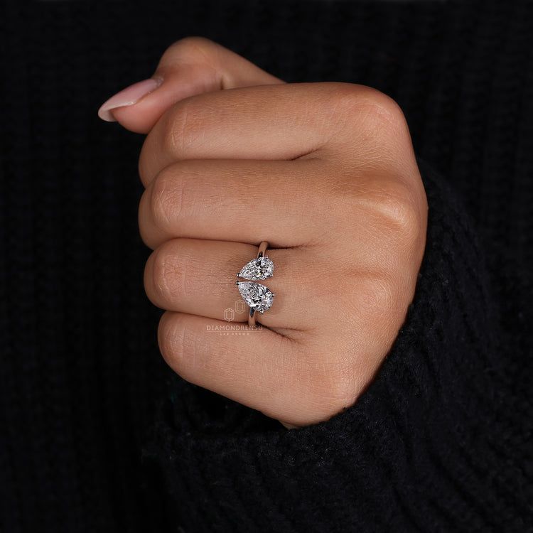 Two stone engagement ring with prong setting in white gold.