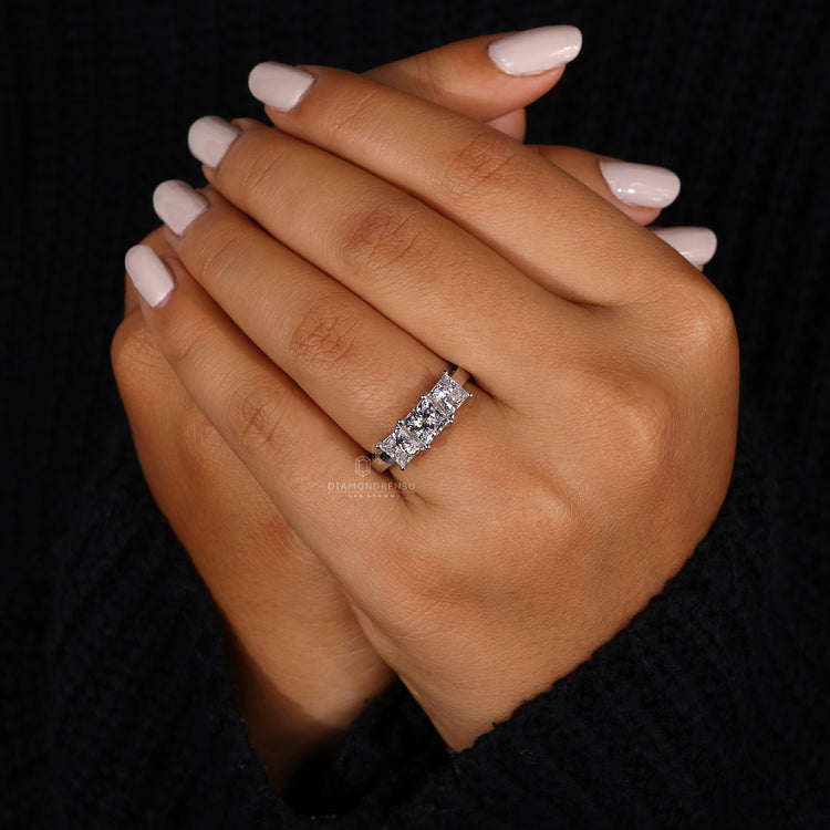 Lab grown diamond ring crafted in white gold with handmade detailing.