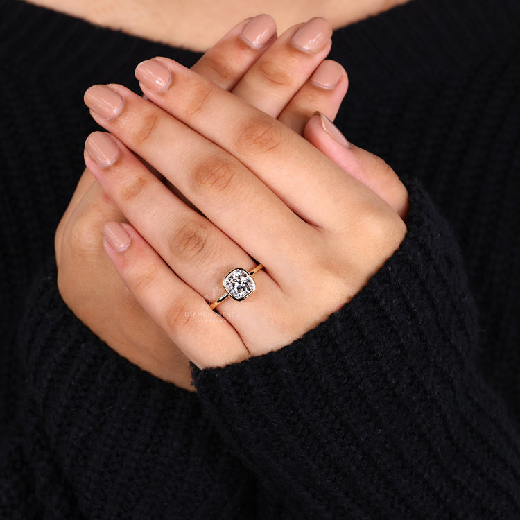 Bezel set ring crafted in cushion bezel set ring.